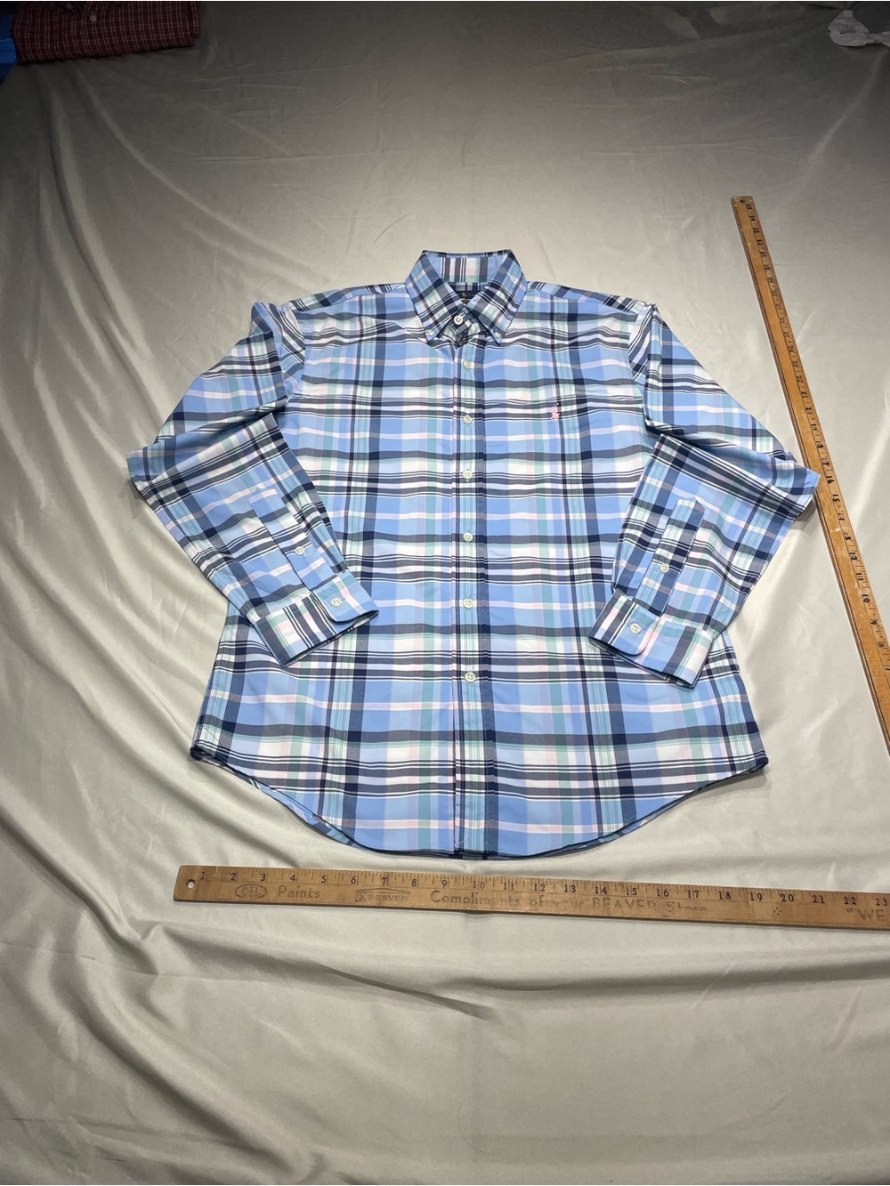 Ralph Lauren size medium Light Blue, White & Navy Plaid Button-Down Shirt